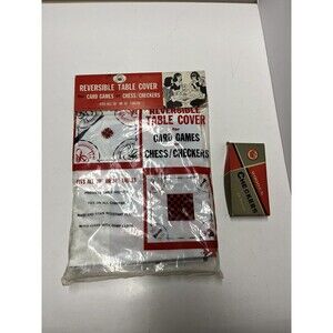ALCO REVERSIBLE PLASTIC VINYL TABLE CLOTH DOUBLE SIDE - Checkers Chess Vintage